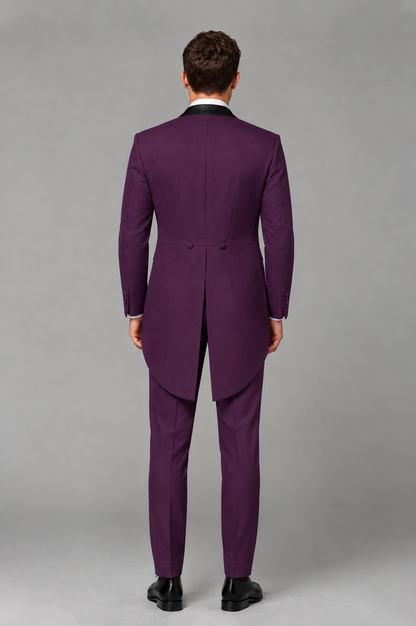 Savile Plum 3-Piece Tailcoat Tuxedo Suit with Black Peak Lapel - Plum - Plum_03