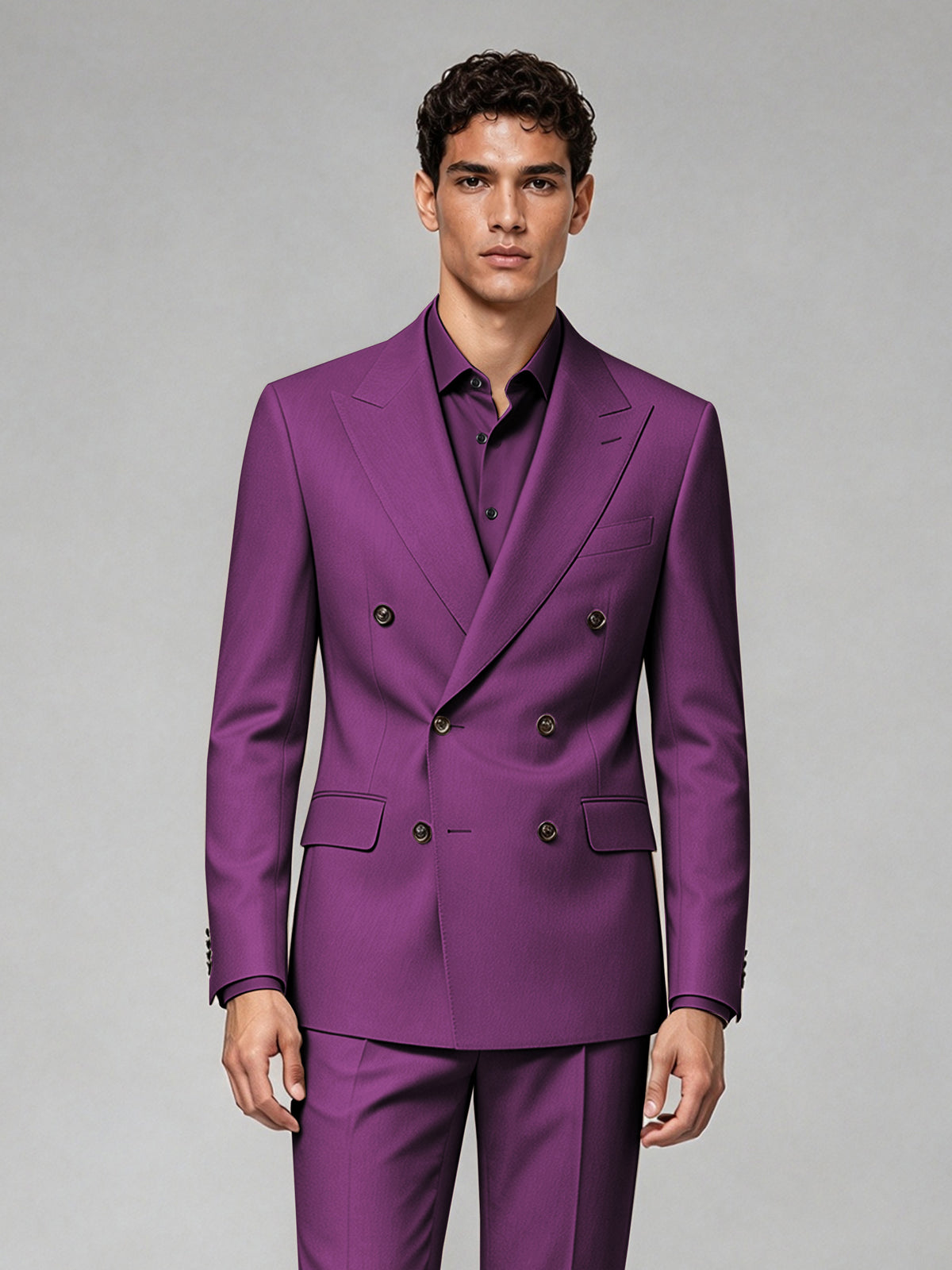 Savile Men's Plum Double-Breasted 2-Piece Suit Set – Blazer & Trousers - Plum