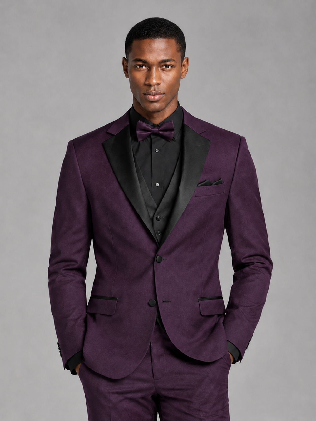 Savile Men's Plum Contrast Shawl Lapel Tuxedo Suit – 3-Piece Wedding, Prom & Black-Tie Formal Set - Plum - Plum_1