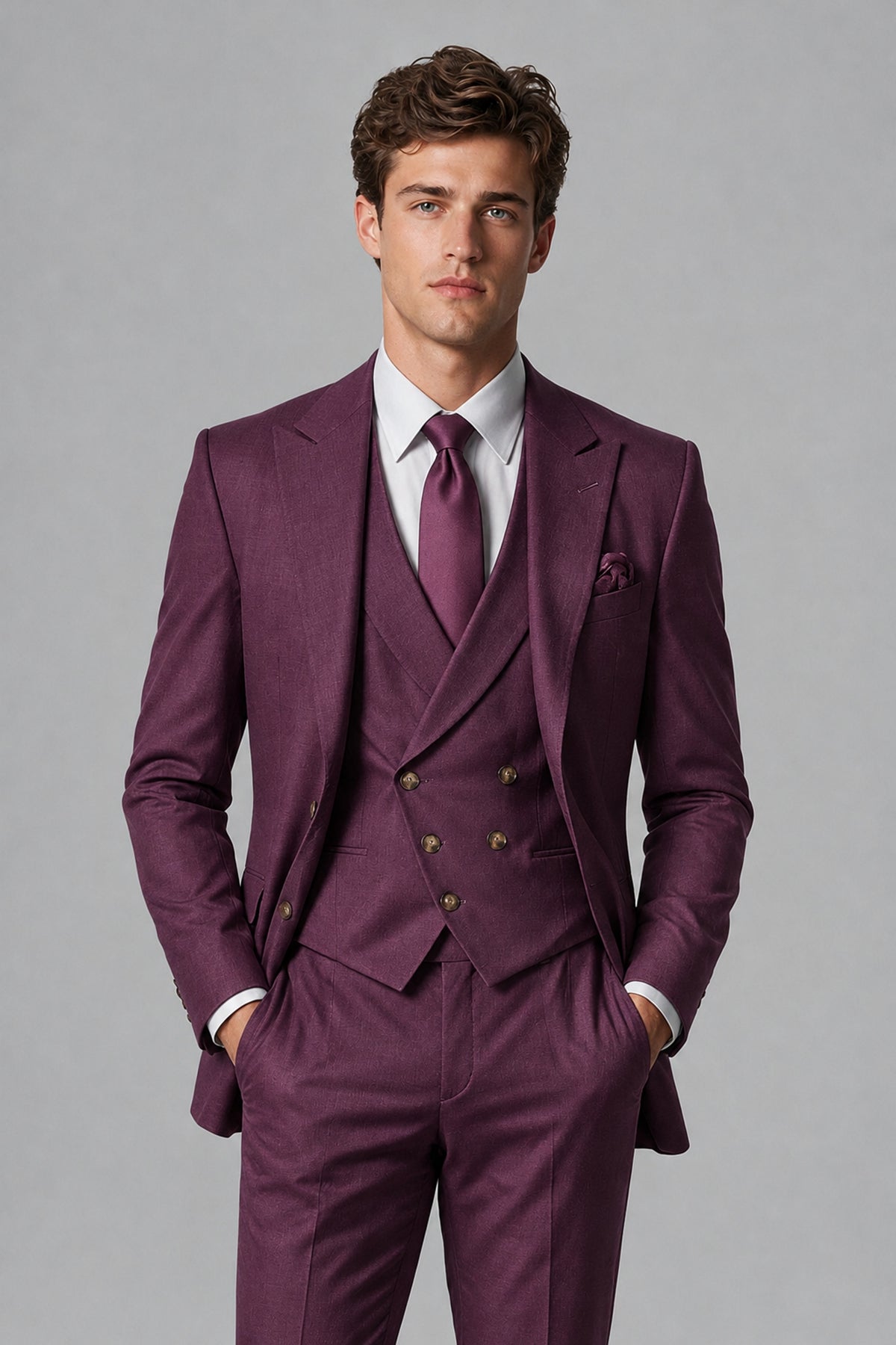Savile Men's Dusty Plum 3-Piece Suit – Jacket, Vest & Trousers | QX0113 - Plum
