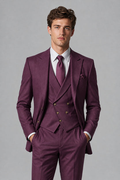 Savile Men's Dusty Plum 3-Piece Suit – Jacket, Vest & Trousers | QX0113 - Plum