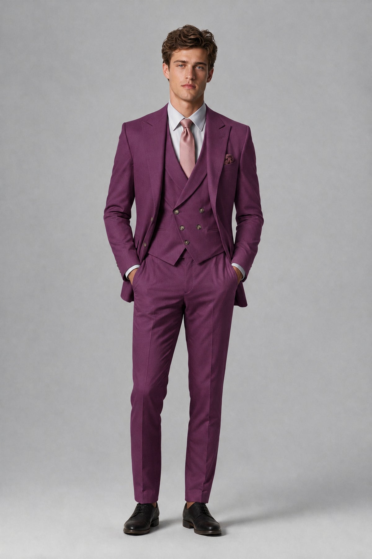Savile Men's Dusty Plum 3-Piece Suit – Jacket, Vest & Trousers | QX0113 - Plum