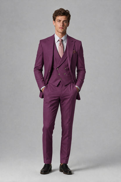 Savile Men's Dusty Plum 3-Piece Suit – Jacket, Vest & Trousers | QX0113 - Plum