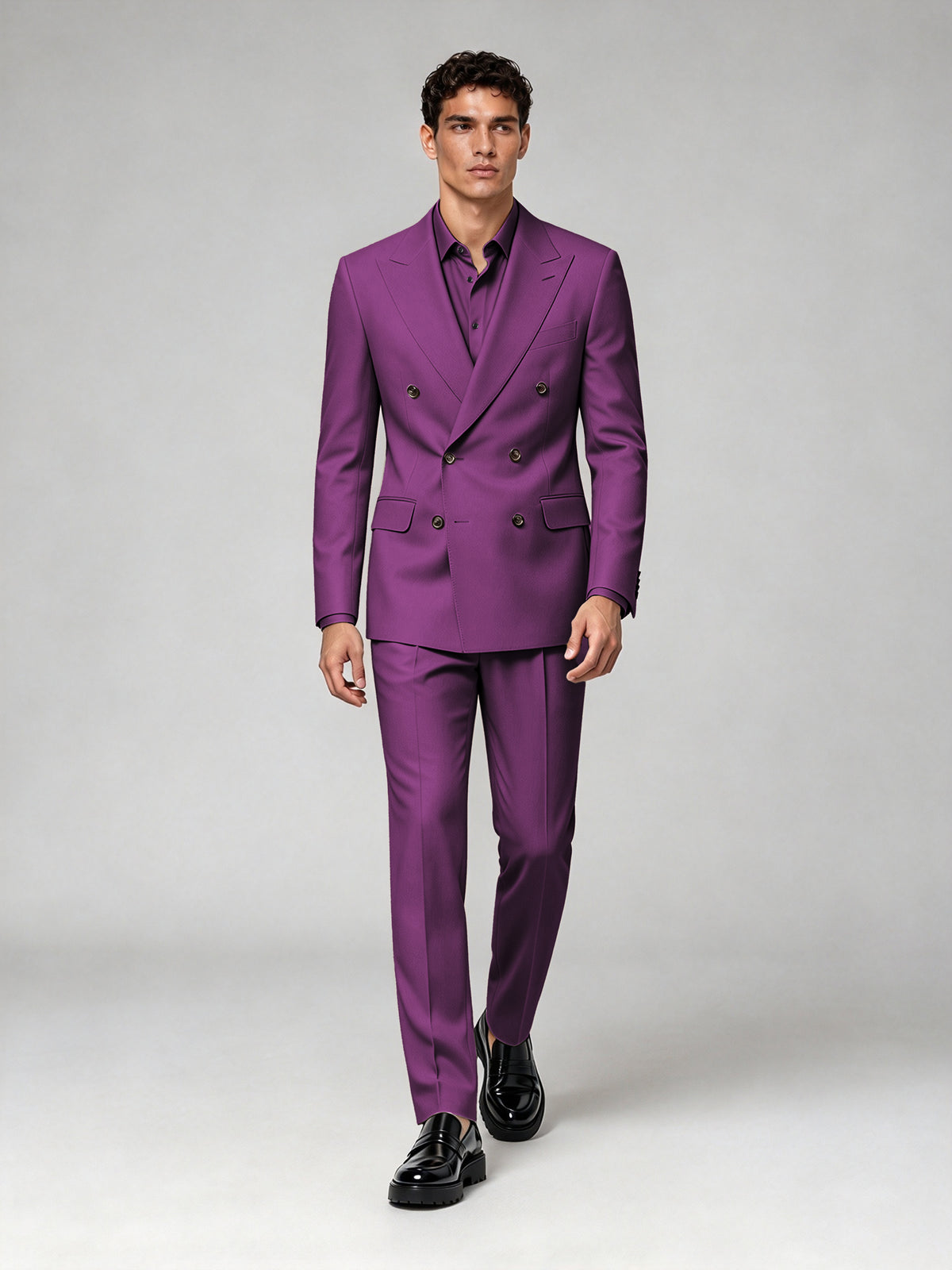 Savile Men's Plum Double-Breasted 2-Piece Suit Set – Blazer & Trousers - Plum