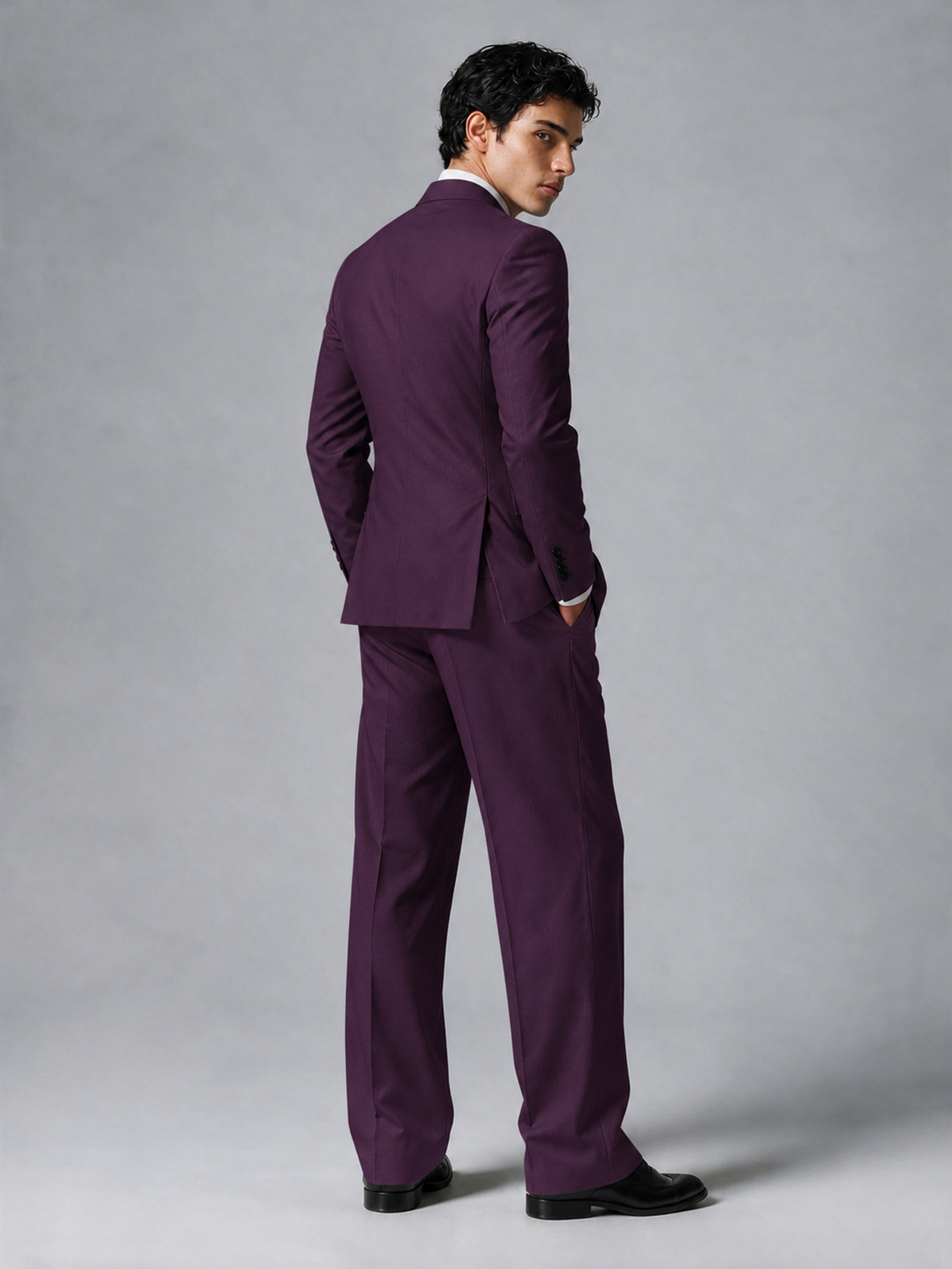 Savile Men's Plum Double-Breasted 2-Piece Suit Set – Peak Lapel Blazer & Pleated Wide-Leg Trousers - Plum - Plum_3