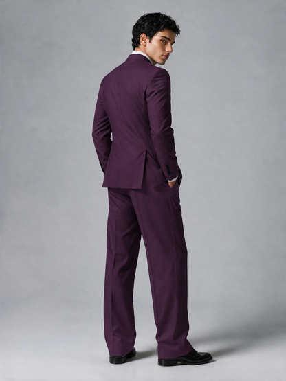 Savile Men's Plum Double-Breasted 2-Piece Suit Set – Peak Lapel Blazer & Pleated Wide-Leg Trousers - Plum - Plum_3