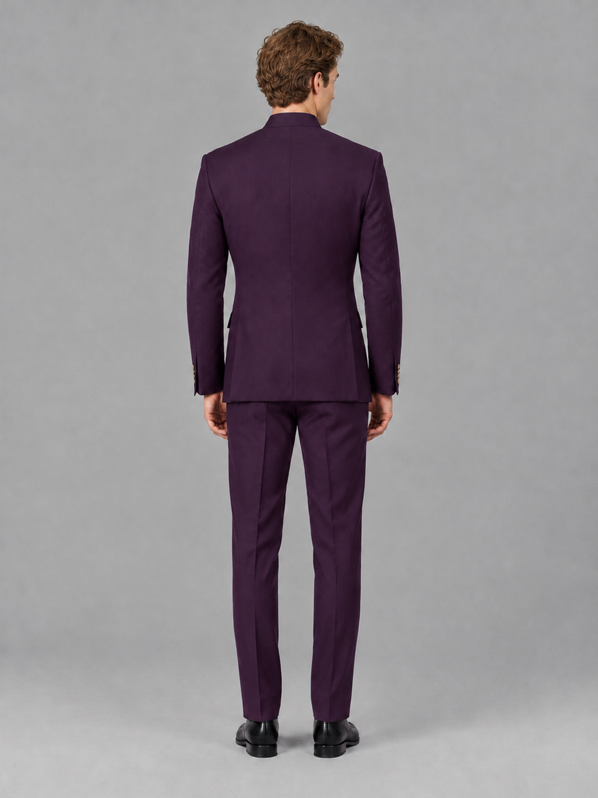 Savile Men's Plum Mandarin Collar Asymmetrical 2-Piece Suit Set – Modern Jacket & Trousers - Plum - Plum_3