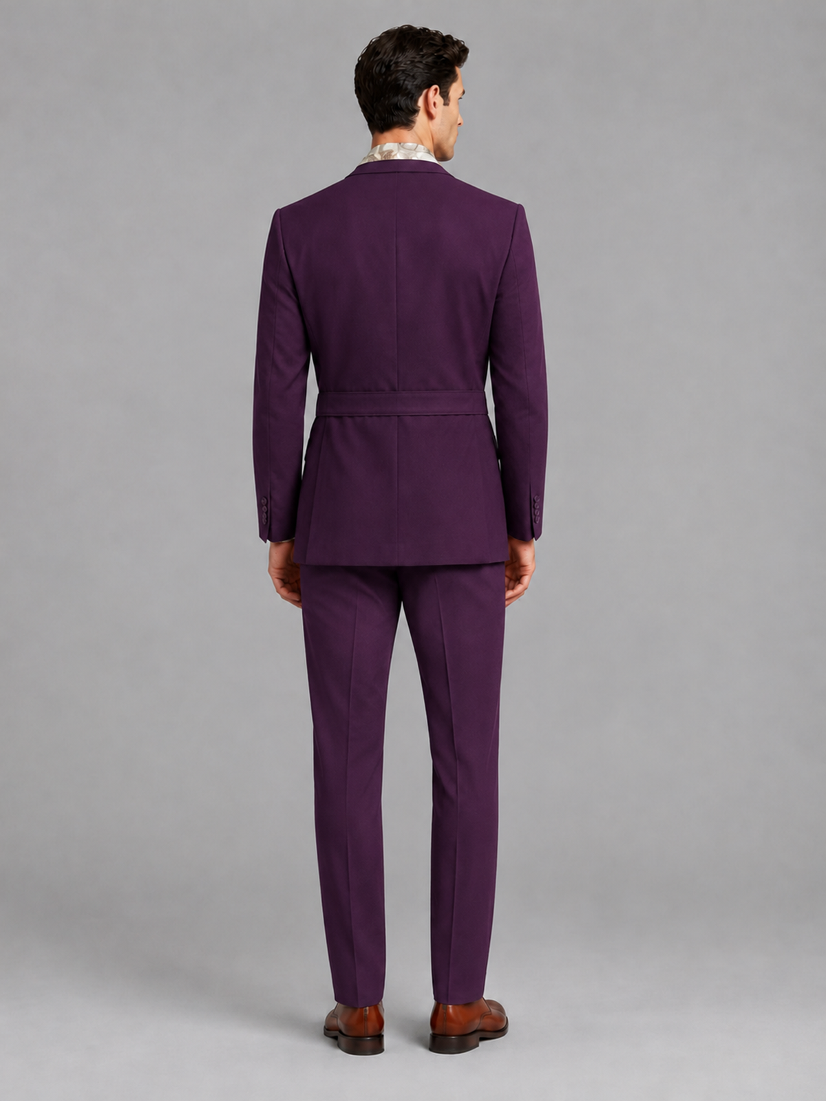 Savile Men's Plum Belted Wrap 2-Piece Suit – Peak Lapel Blazer & Tailored Trousers - SUC060 - Plum - Plum_3