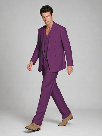 Men's Plum Double-Breasted 2-Piece Suit – Peak Lapel Wedding & Beach Formal Set with Vest - Plum