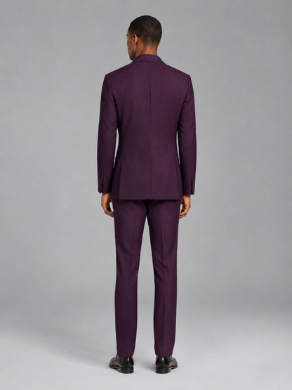 Savile Men's Plum Contrast Shawl Lapel Tuxedo Suit – 3-Piece Wedding, Prom & Black-Tie Formal Set - Plum - Plum_3