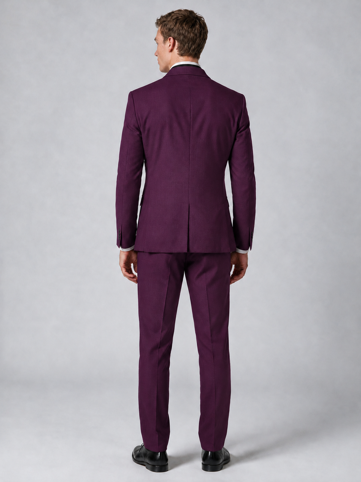 Savile Men's Plum Wrap Shawl Lapel 2-Piece Suit Set – Modern Jacket & Trousers - Plum - Plum_3