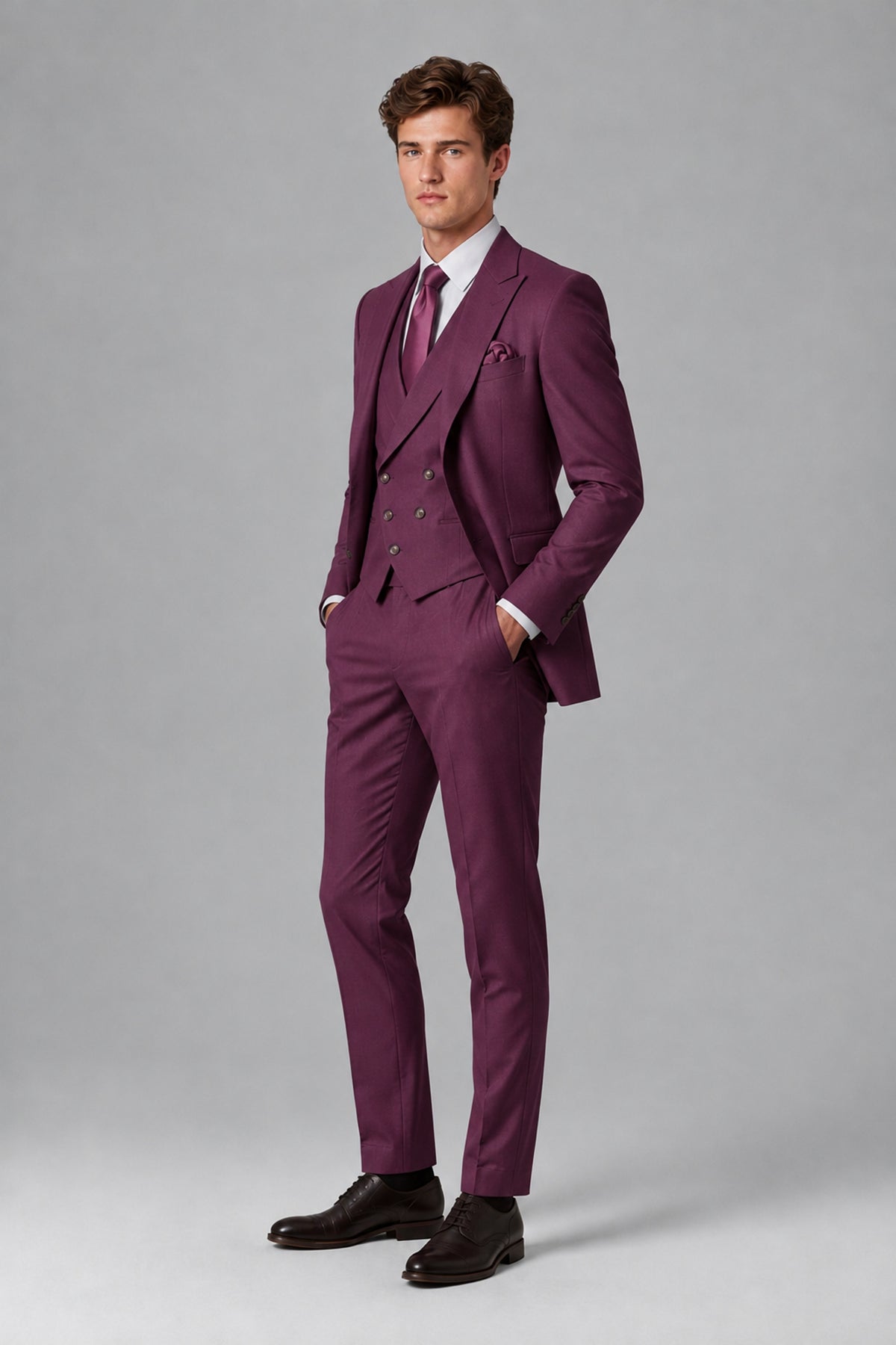 Savile Men's Dusty Plum 3-Piece Suit – Jacket, Vest & Trousers | QX0113 - Plum