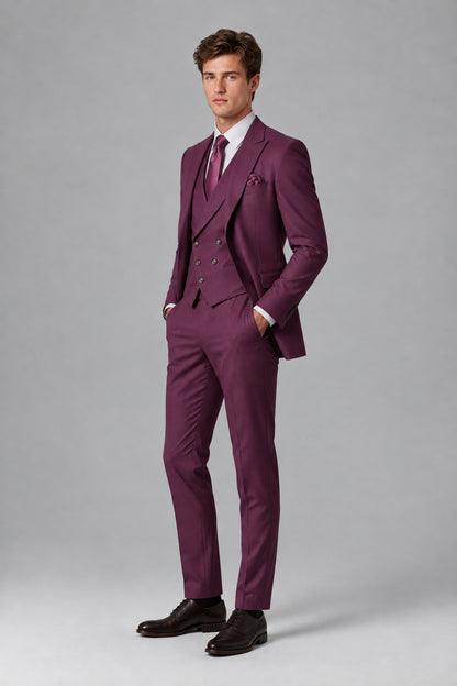 Savile Men's Dusty Plum 3-Piece Suit – Jacket, Vest & Trousers | QX0113 - Plum