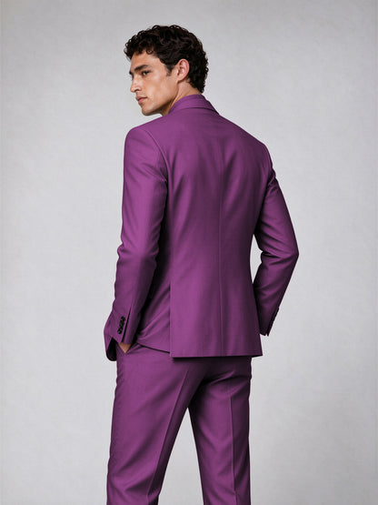 Savile Men's Plum Double-Breasted 2-Piece Suit Set – Blazer & Trousers - Plum