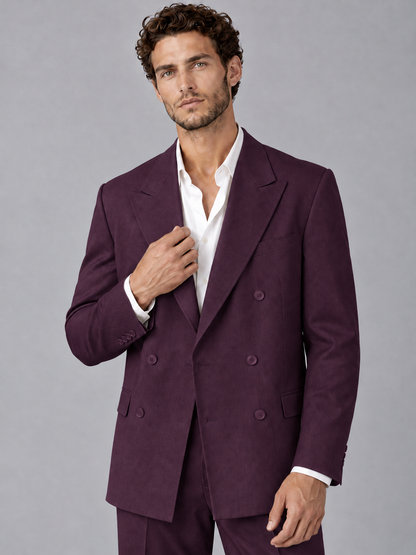 Savile Plum Beige Double-Breasted 2-Piece Suit with Peak Lapel - Plum