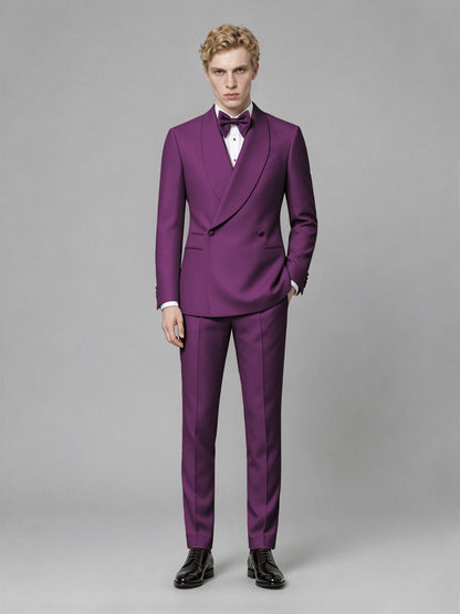 Men's Plum Single-Button Plum Satin Shawl Lapel Tuxedo Suit Set | Blazer & Trousers - Plum