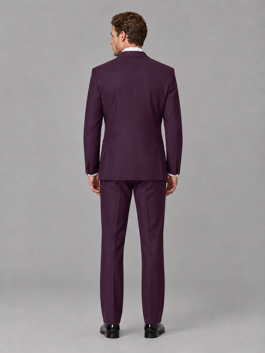 Savile Men's Plum Peak Lapel 3-Piece Tuxedo Suit | Jacket, Vest & Trousers - Plum
