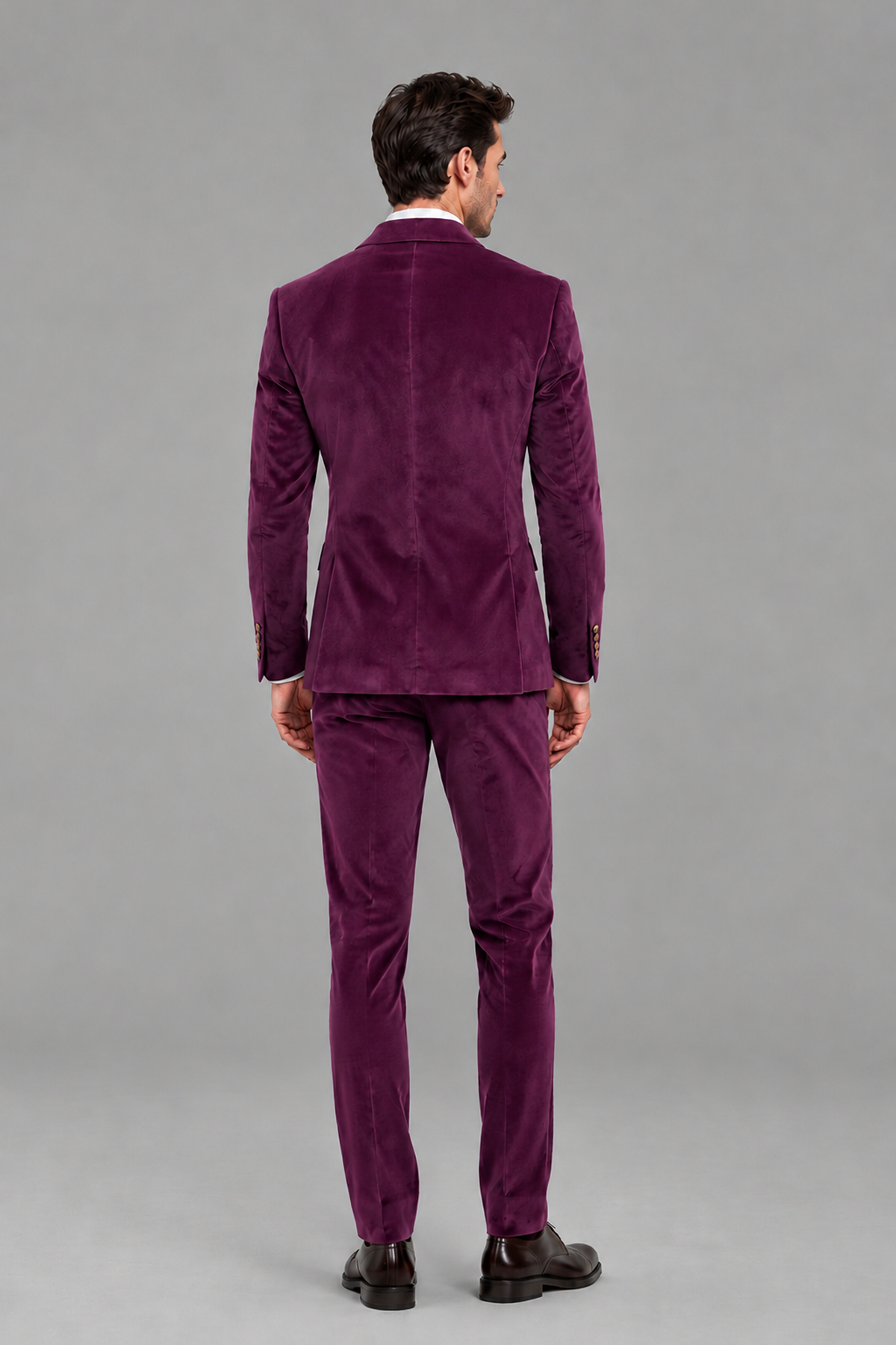Savile Men's Plum Velvet Double-Breasted 2-Piece Suit Set | Peak Lapel Blazer & Trousers - Plum
