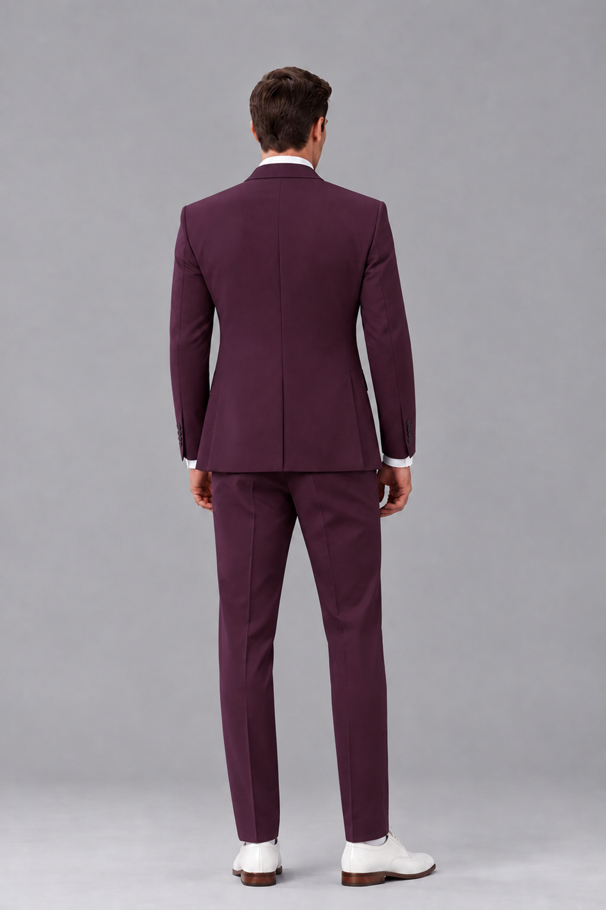 Savile Plum 3-Piece Suit with Notch Lapel & Chain Vest - Plum