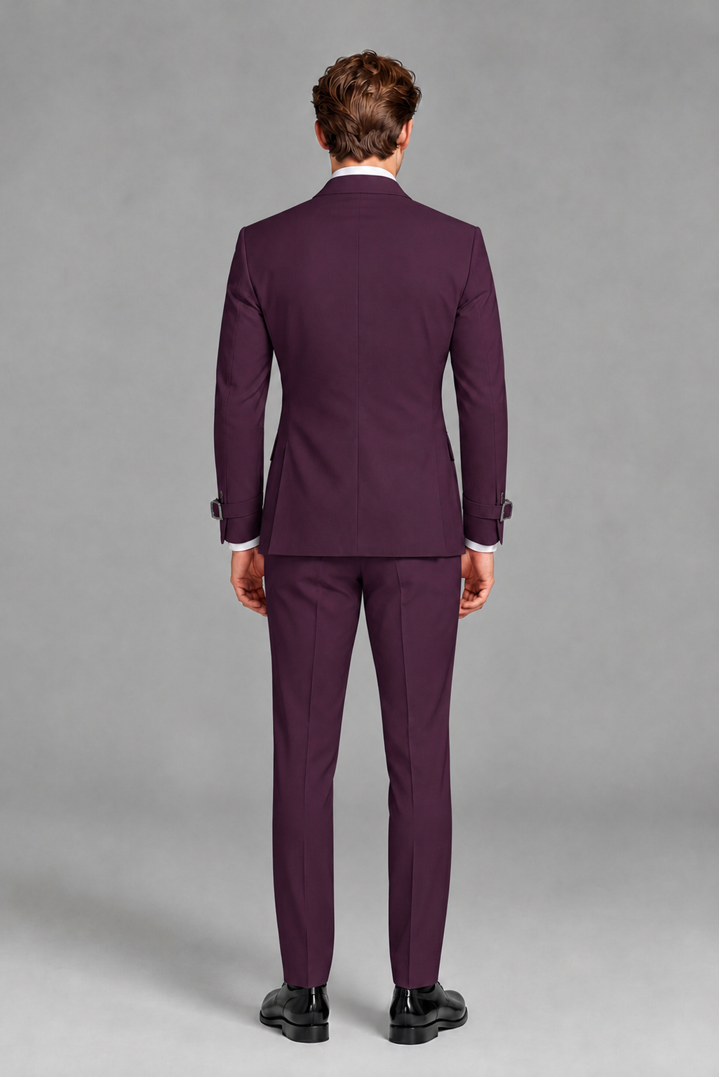 Savile Men's Plum Buckle-Closure 2-Piece Suit Set | Peak Lapel Blazer & Trousers - Plum