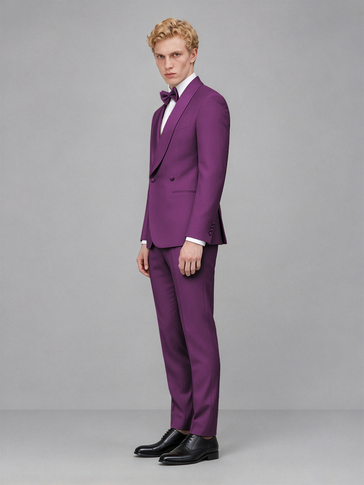 Men's Plum Single-Button Plum Satin Shawl Lapel Tuxedo Suit Set | Blazer & Trousers - Plum