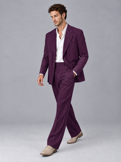 Savile Plum Beige Double-Breasted 2-Piece Suit with Peak Lapel - Plum