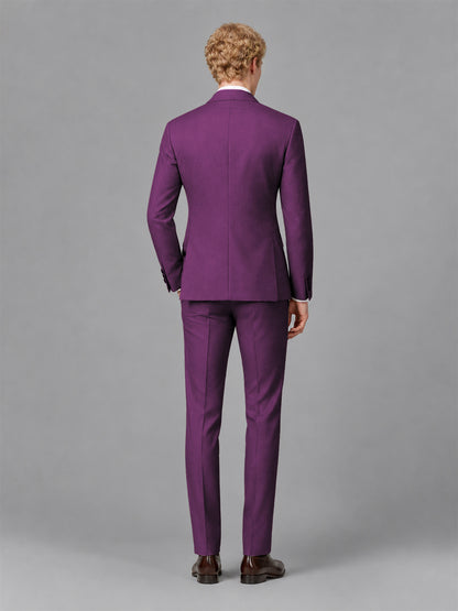 Men's Plum Single-Button Plum Satin Shawl Lapel Tuxedo Suit Set | Blazer & Trousers - Plum