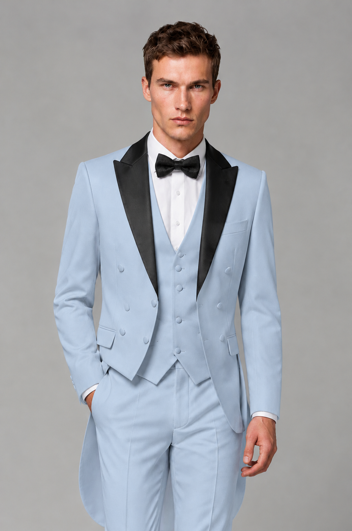 Savile Powder Blue 3-Piece Tailcoat Tuxedo Suit with Black Peak Lapel - Powder Blue - Powder Blue_01
