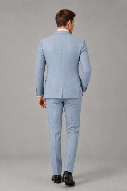 Savile Men's Grey Notch Lapel 3-Piece Suit Set | Jacket, Vest & Trousers - Powder Blue - Powder Blue