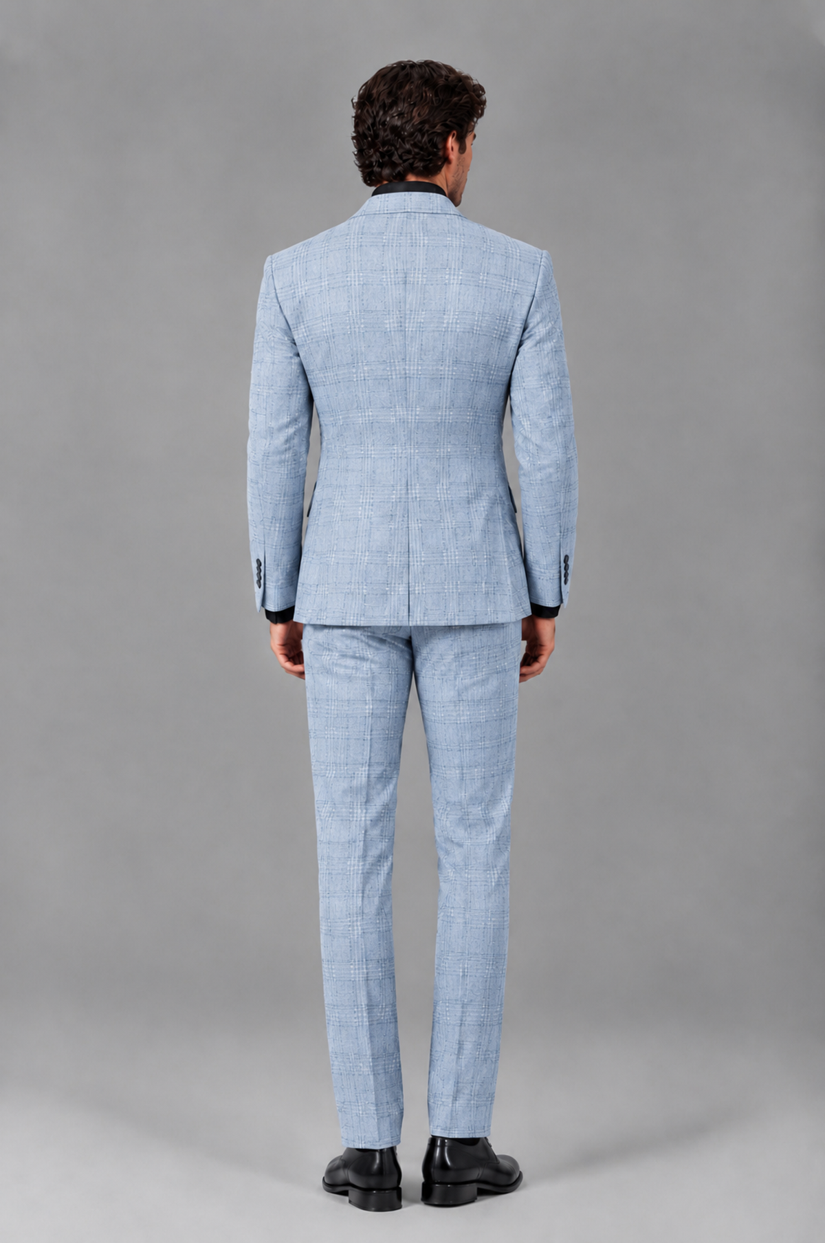 Savile Men's Rust Plaid 2-Piece Double-Breasted Suit – Peak Lapel Slim-Fit Jacket & Trousers Set - Powder Blue - Powder Blue