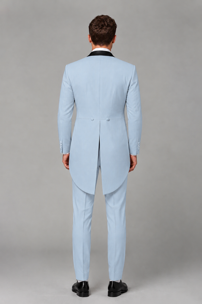 Savile Powder Blue 3-Piece Tailcoat Tuxedo Suit with Black Peak Lapel - Powder Blue - Powder Blue_03