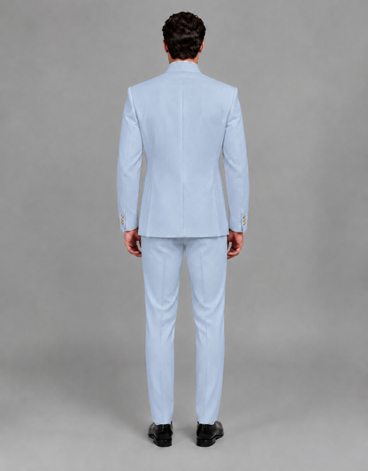 BOLODOO Men's Powder Blue Asymmetrical Mandarin Collar Tuxedo Suit – Modern 2-Piece Gold Button Wedding, Prom & Gala Set - Powder Blue - Powder Blue_03
