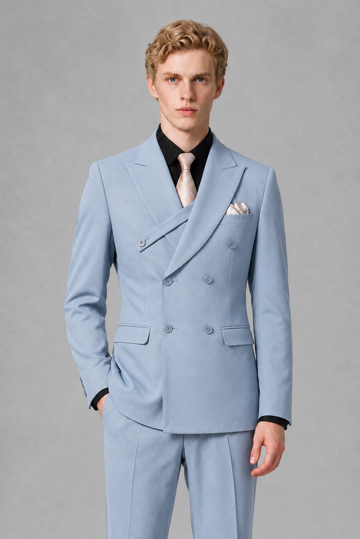 Savile Men's Powder Blue Double-Breasted Two-Piece Suit - Powder Blue