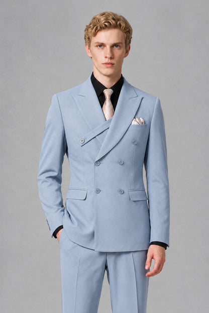 Savile Men's Powder Blue Double-Breasted Two-Piece Suit - Powder Blue