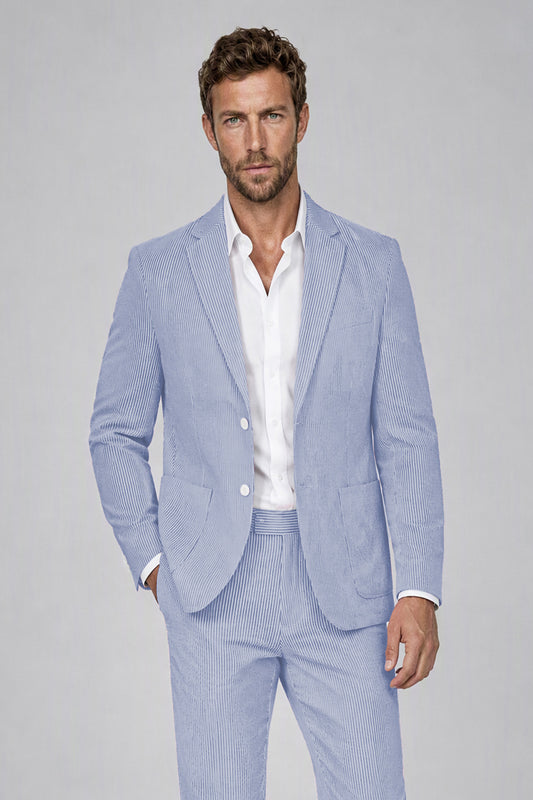 Savile Men's Powder Blue Striped 2-Piece Suit Set – Notch Lapel Blazer & Tailored Trousers - Powder Blue - Powder_Blue(1)