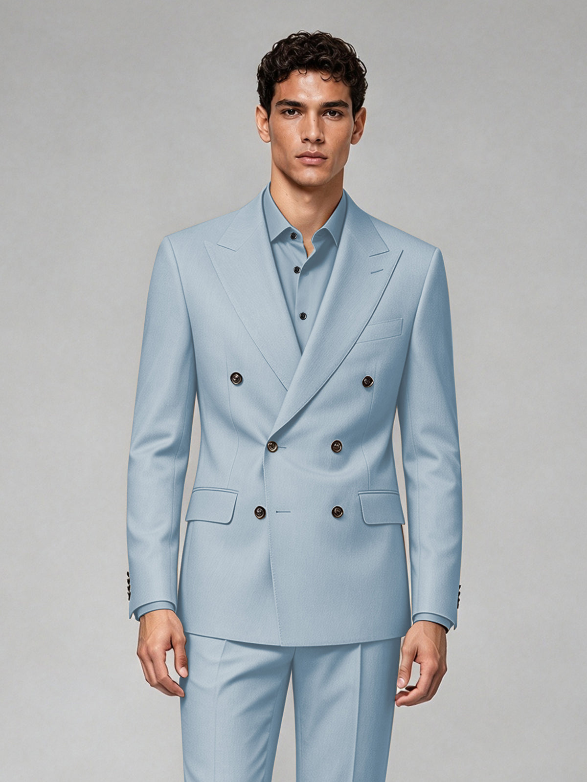 Savile Men's Powder Blue Double-Breasted 2-Piece Suit Set – Blazer & Trousers - Powder Blue