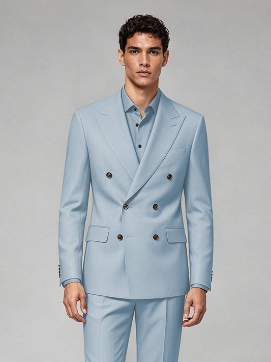Savile Men's Powder Blue Double-Breasted 2-Piece Suit Set – Blazer & Trousers - Powder Blue