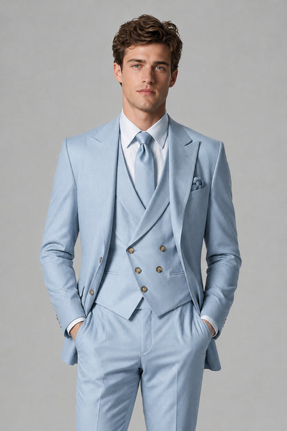 Savile Men's Dusty Powder Blue 3-Piece Suit – Jacket, Vest & Trousers | QX0113 - Powder Blue