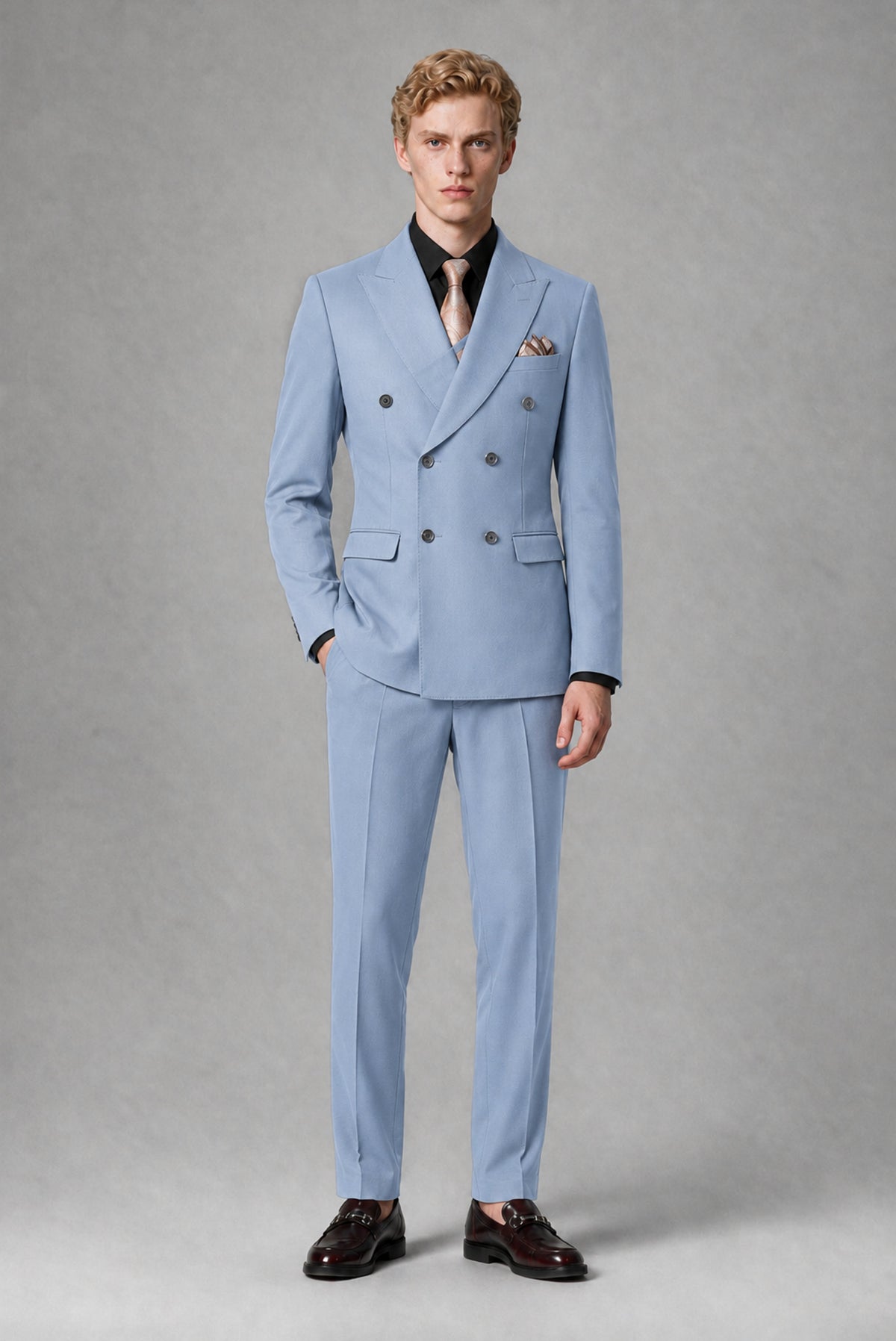 Savile Men's Powder Blue Double-Breasted Two-Piece Suit - Powder Blue