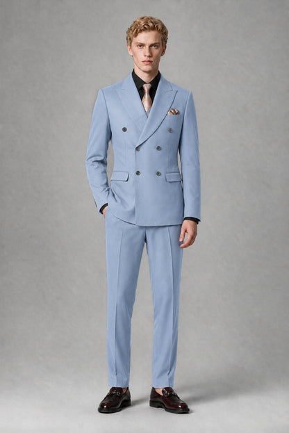 Savile Men's Powder Blue Double-Breasted Two-Piece Suit - Powder Blue