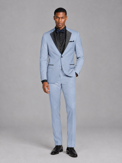 Savile Men's Powder Blue Contrast Shawl Lapel Tuxedo Suit – 3-Piece Wedding, Prom & Black-Tie Formal Set - Powder Blue - Powder Blue_2