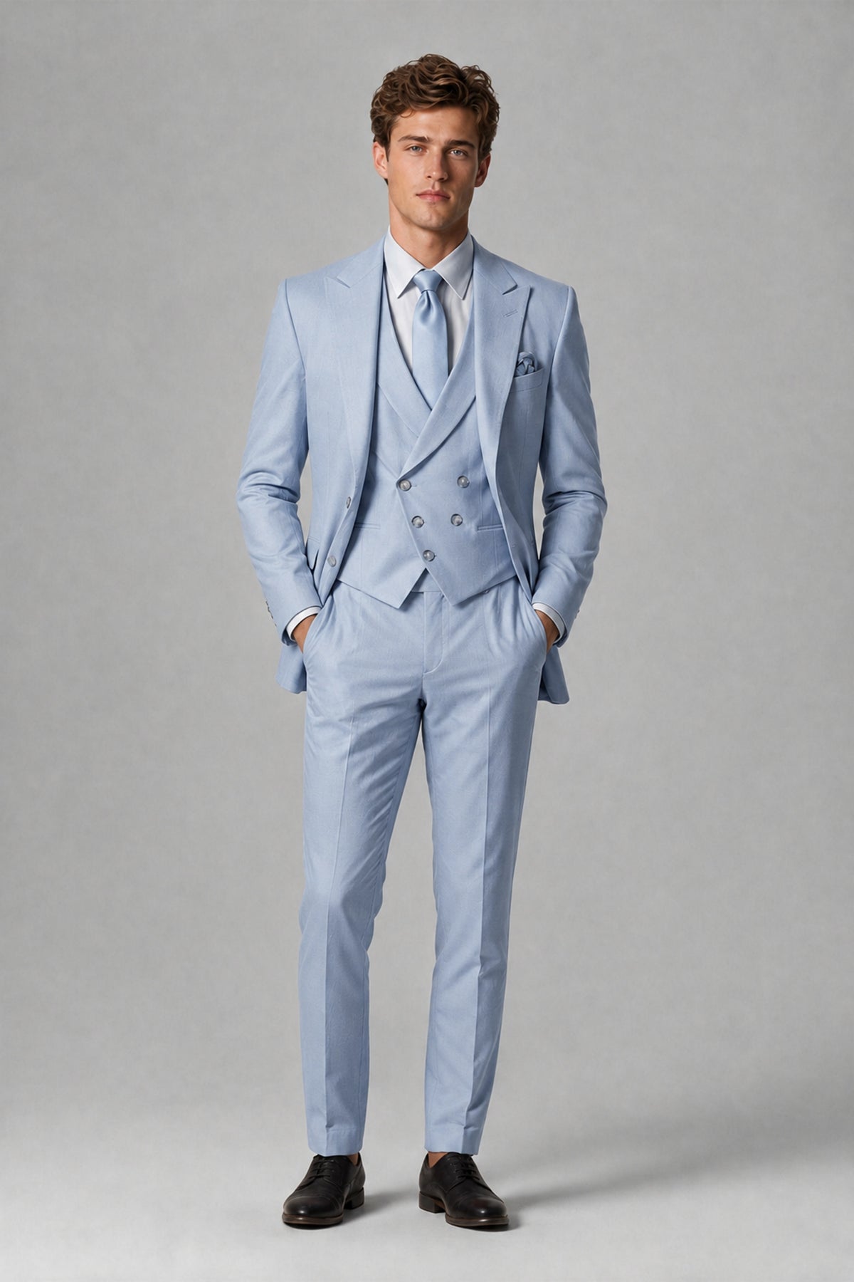 Savile Men's Dusty Powder Blue 3-Piece Suit – Jacket, Vest & Trousers | QX0113 - Powder Blue