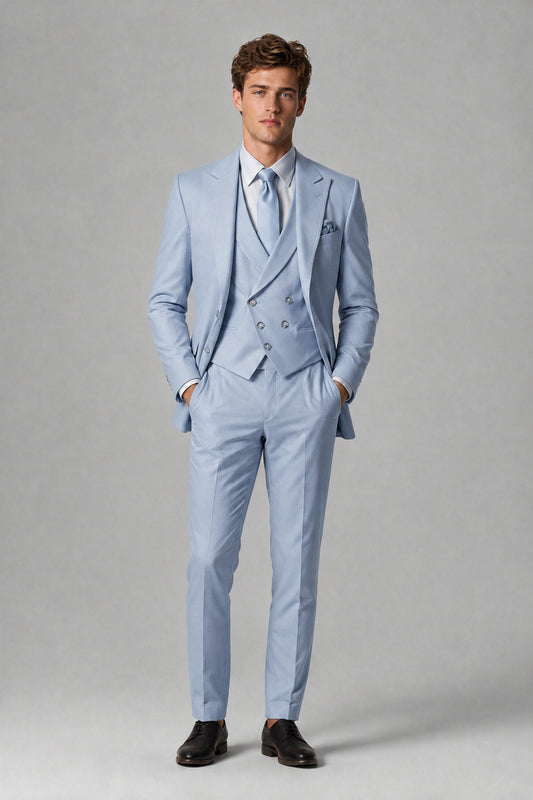 Savile Men's Dusty Powder Blue 3-Piece Suit – Jacket, Vest & Trousers | QX0113 - Powder Blue
