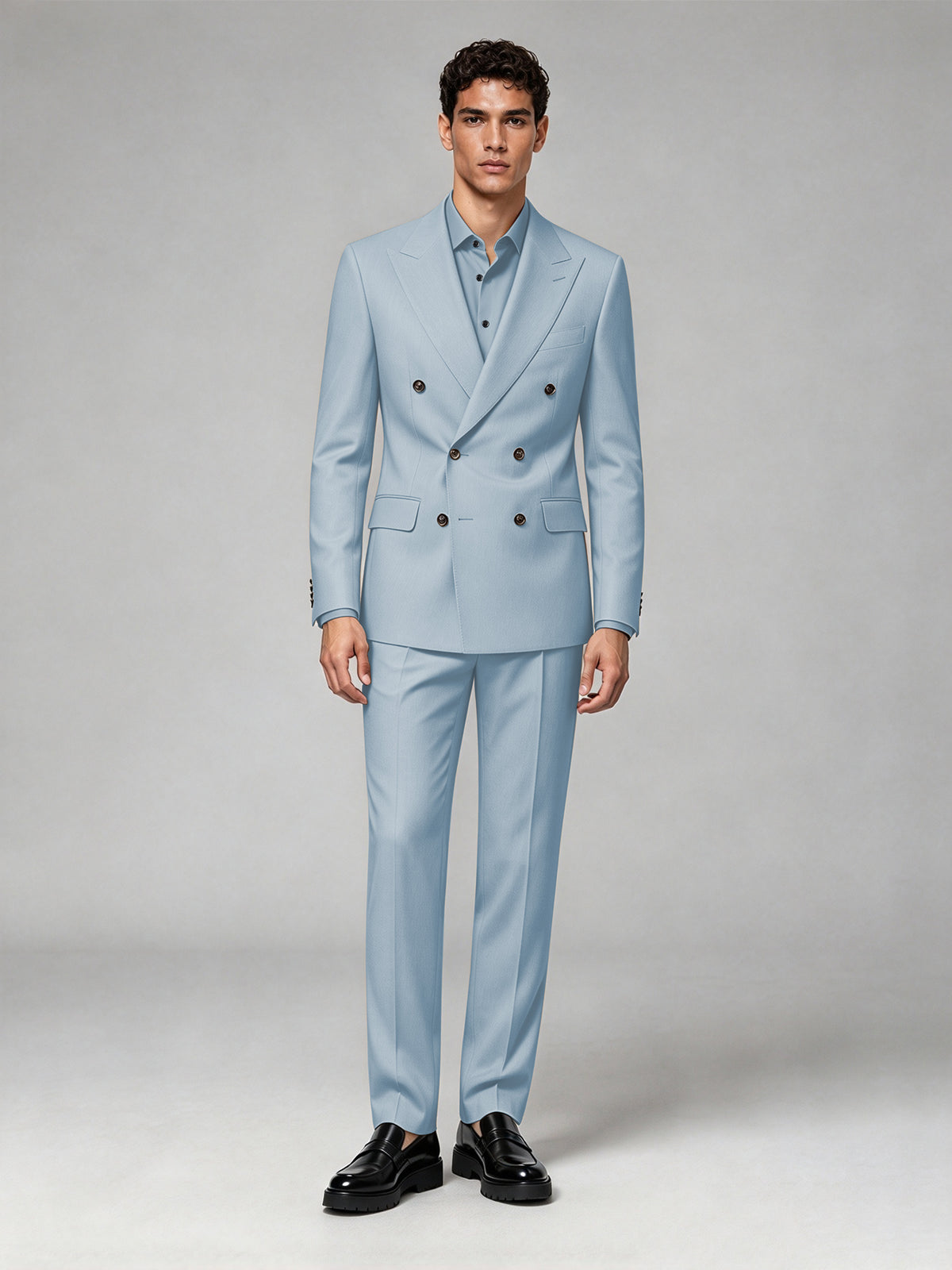 Savile Men's Powder Blue Double-Breasted 2-Piece Suit Set – Blazer & Trousers - Powder Blue