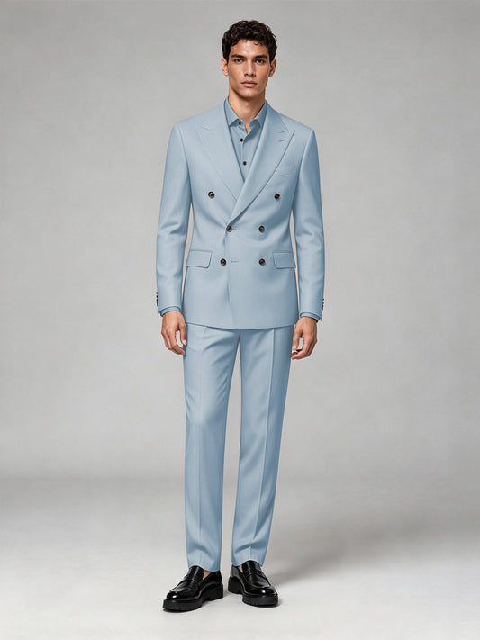 Savile Men's Powder Blue Double-Breasted 2-Piece Suit Set – Blazer & Trousers - Powder Blue