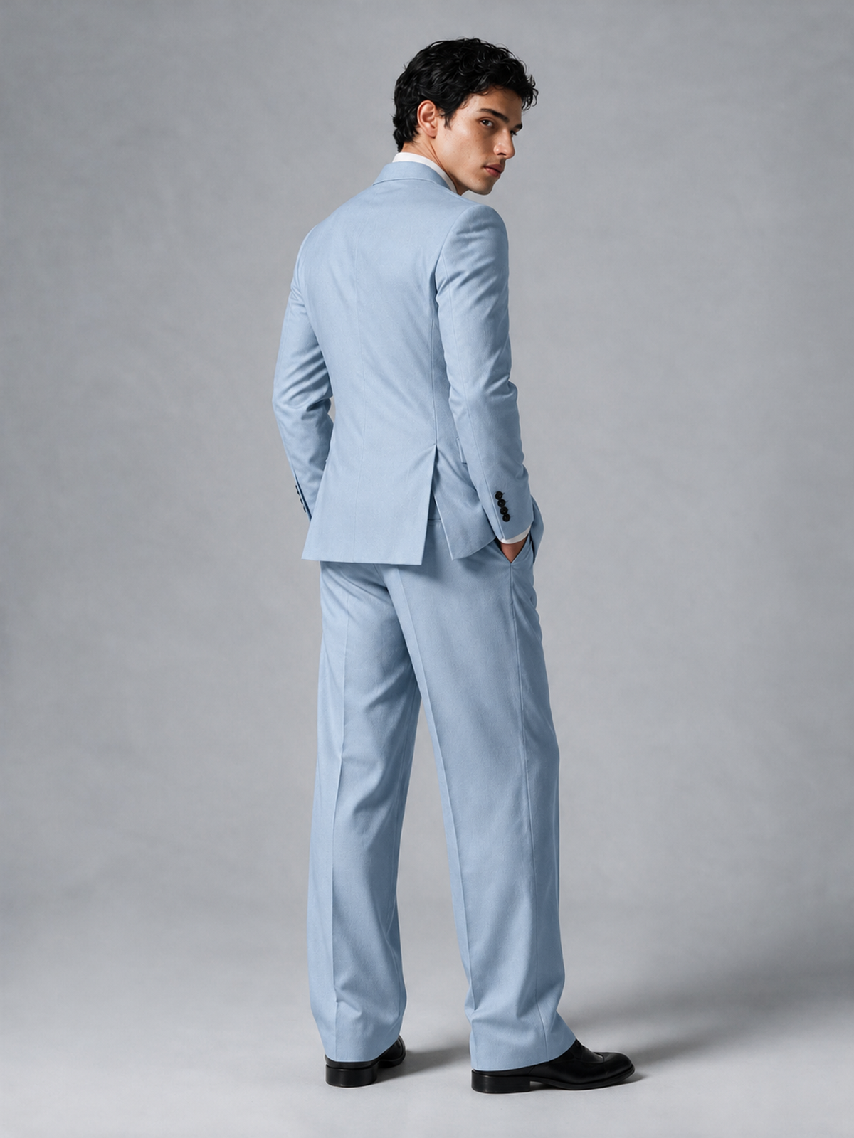 Savile Men's Powder Blue Double-Breasted 2-Piece Suit Set – Peak Lapel Blazer & Pleated Wide-Leg Trousers - Powder Blue - Powder Blue_3