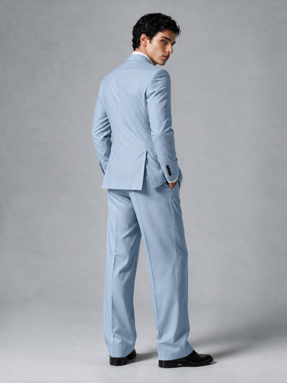 Savile Men's Powder Blue Double-Breasted 2-Piece Suit Set – Peak Lapel Blazer & Pleated Wide-Leg Trousers - Powder Blue - Powder Blue_3