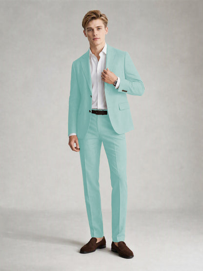 Savile Men's Sand Khaki Linen-Blend 2-Piece Suit Set – Two-Button Notch Lapel Slim-Fit Blazer & Slim Trousers - Powder Blue - Powder_Blue