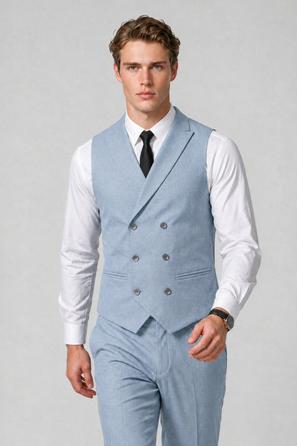 Men's Classic Powder Blue Double-Breasted Shawl Lapel Suit Vest | Savile QX0100 - Powder Blue