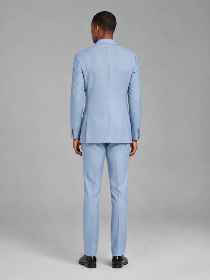 Savile Men's Powder Blue Contrast Shawl Lapel Tuxedo Suit – 3-Piece Wedding, Prom & Black-Tie Formal Set - Powder Blue - Powder Blue_3